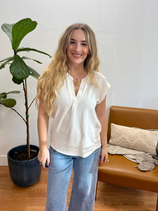 Off White V-Neck Top