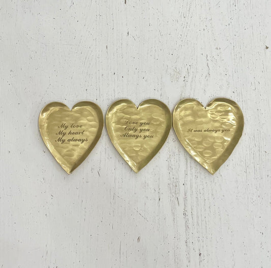 Brass Heart Shaped Dish with Saying