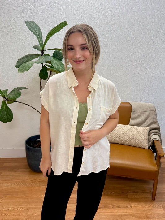 White Collared Button Down Top