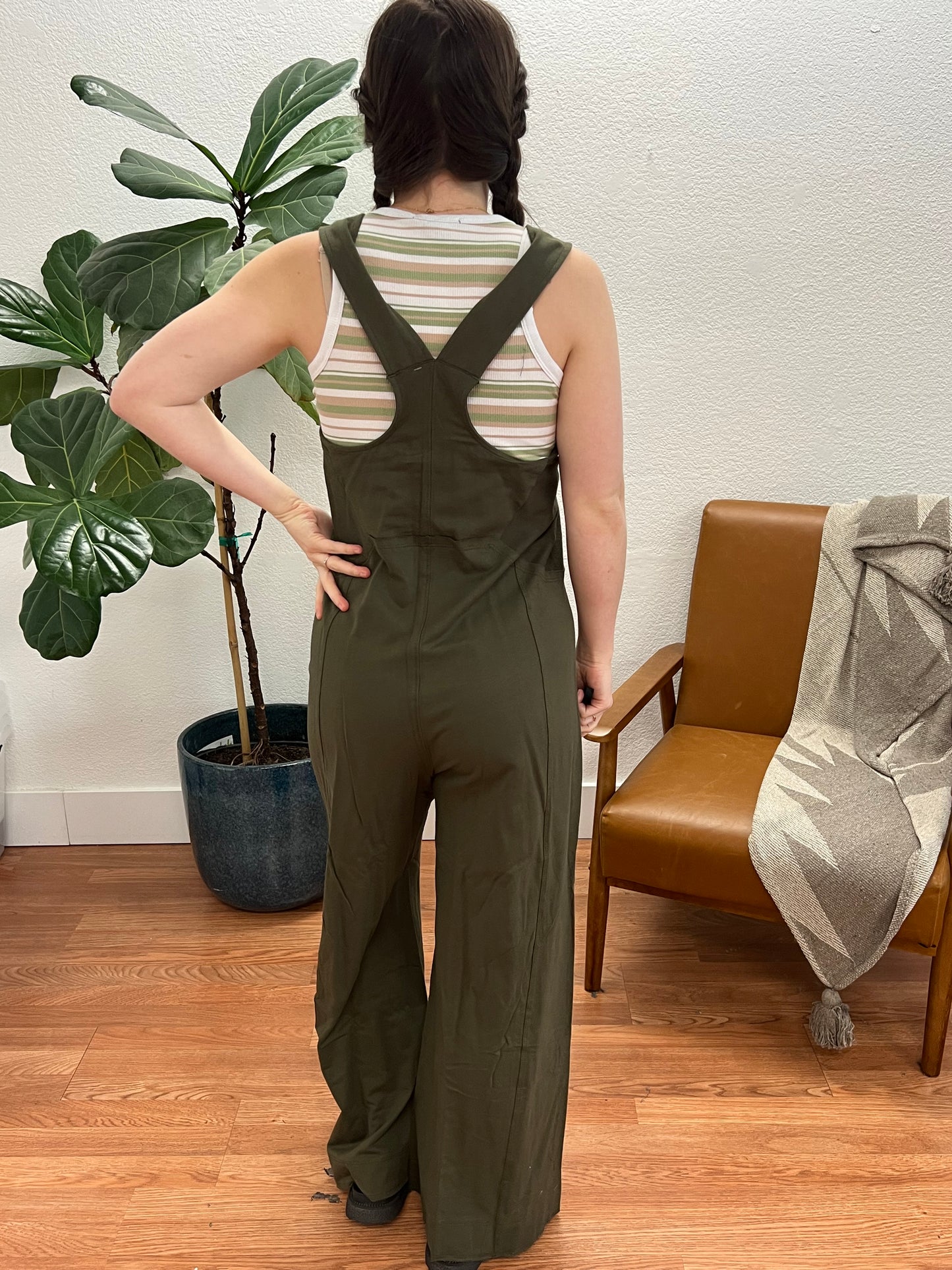 Olive French Knit Wide Leg Jumpsuit