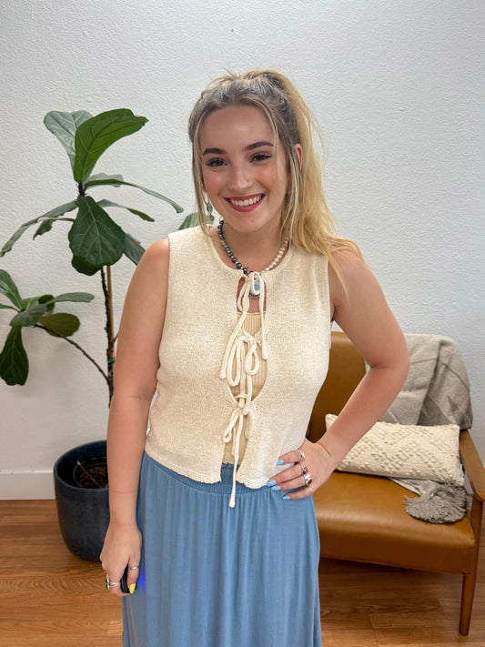 Cream Tie Sweater Vest