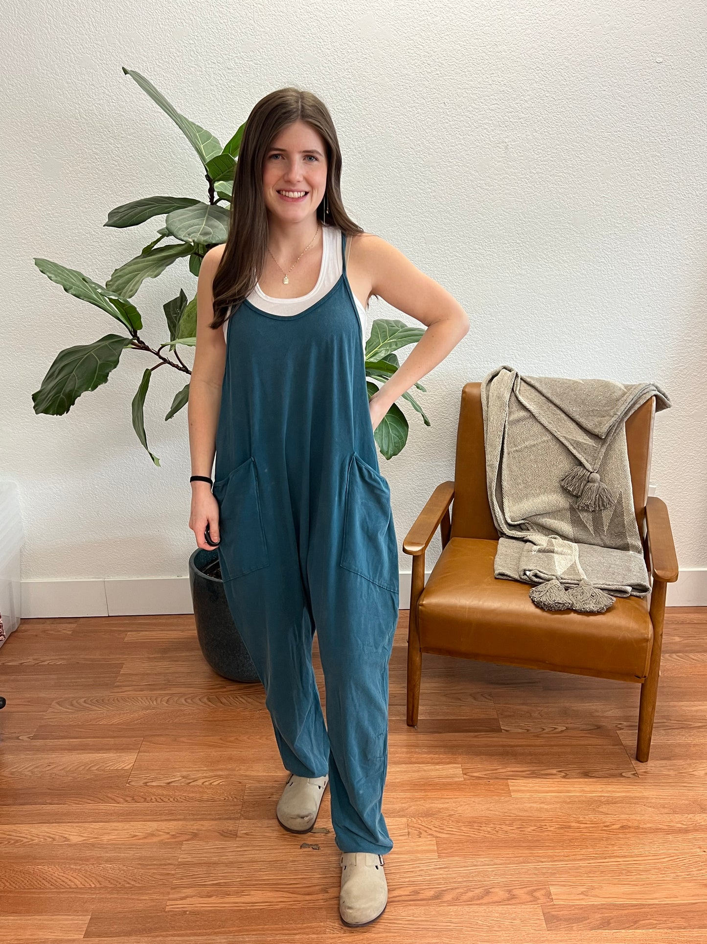 Teal Mineral Washed Jumpsuit