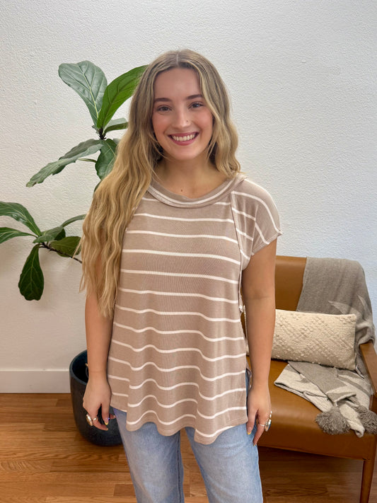 Mocha Stripe Knit Top