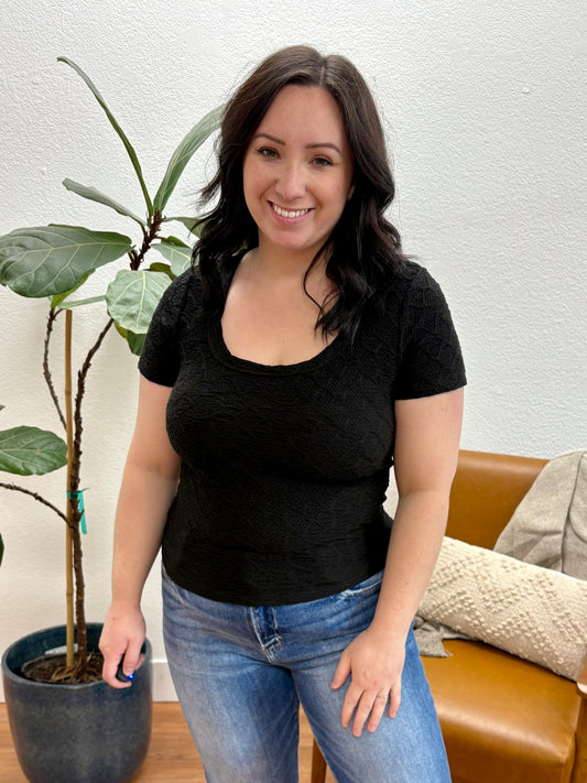 Black Scoop Neck Crop Top