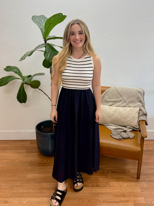 Ivory Mixed Media Midi Dress