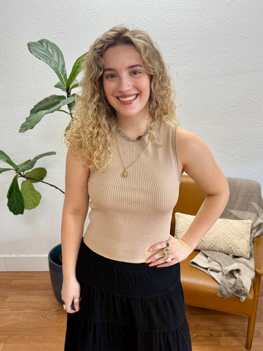 Almond Stretchy Ribbed Tank