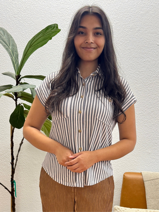 Charcoal Stripe Button Down Top