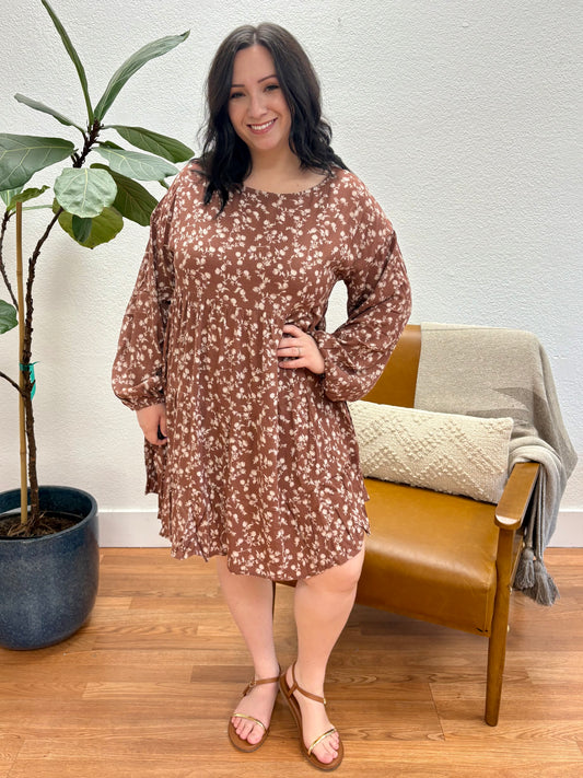 Rose Tan Floral Babydoll Dress