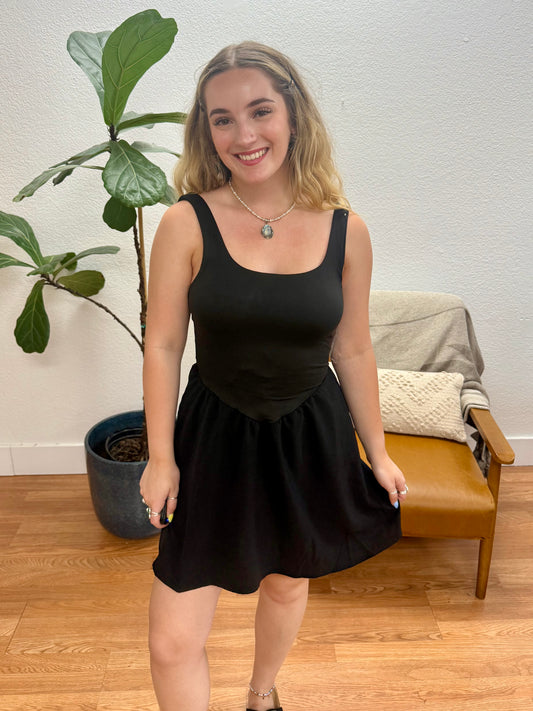 Black Backless Tie Mini Dress