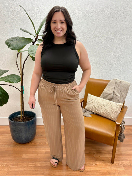 Mocha Pull On Pinstripe Pants