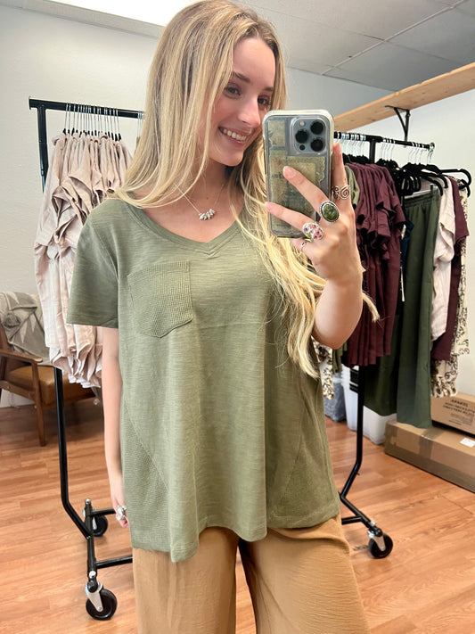 Olive Washed Everyday Casual Top
