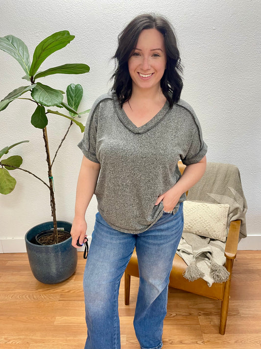 Black Melange Hi-Low Tee