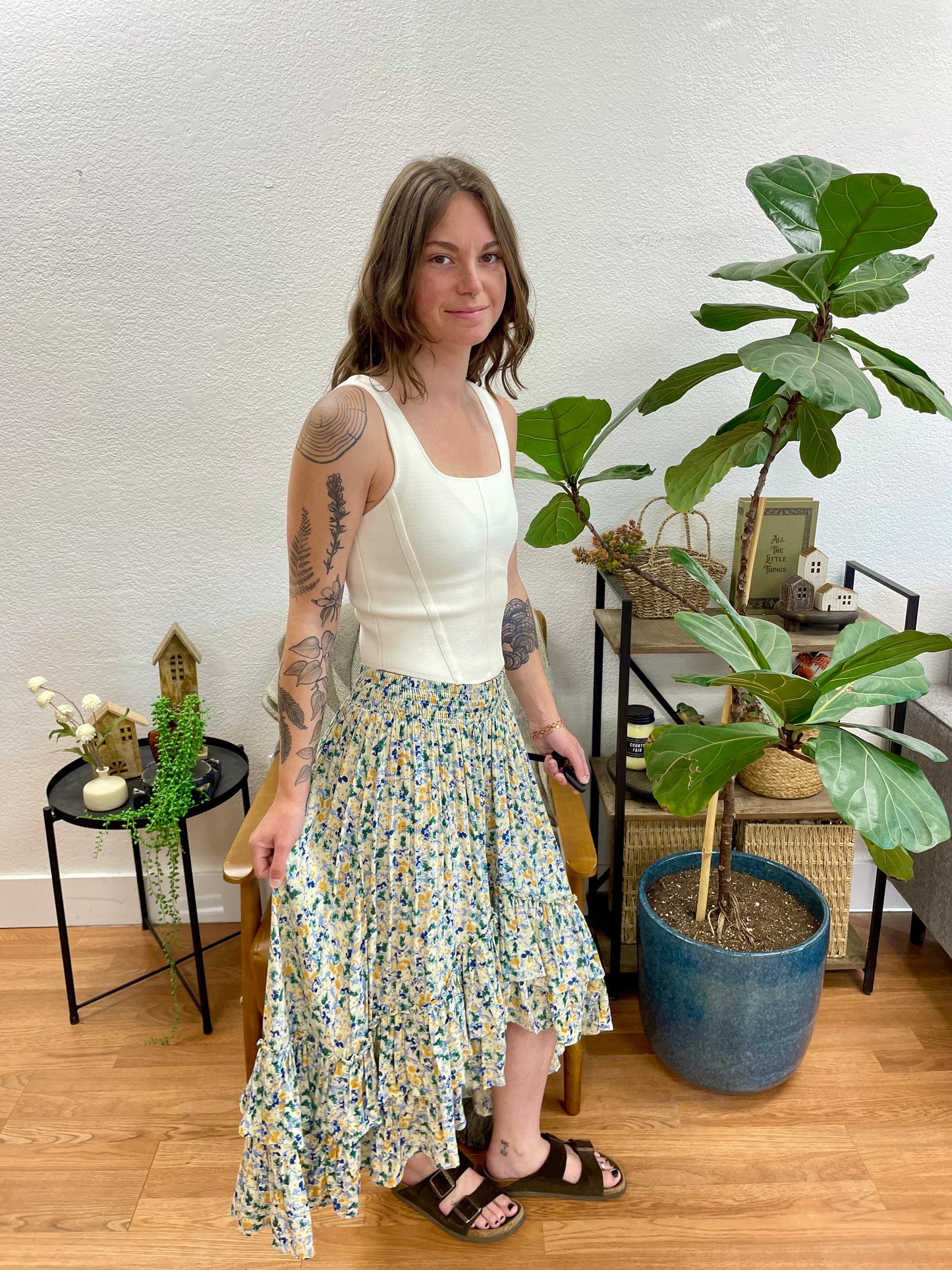 Blue Floral High Low Skirt