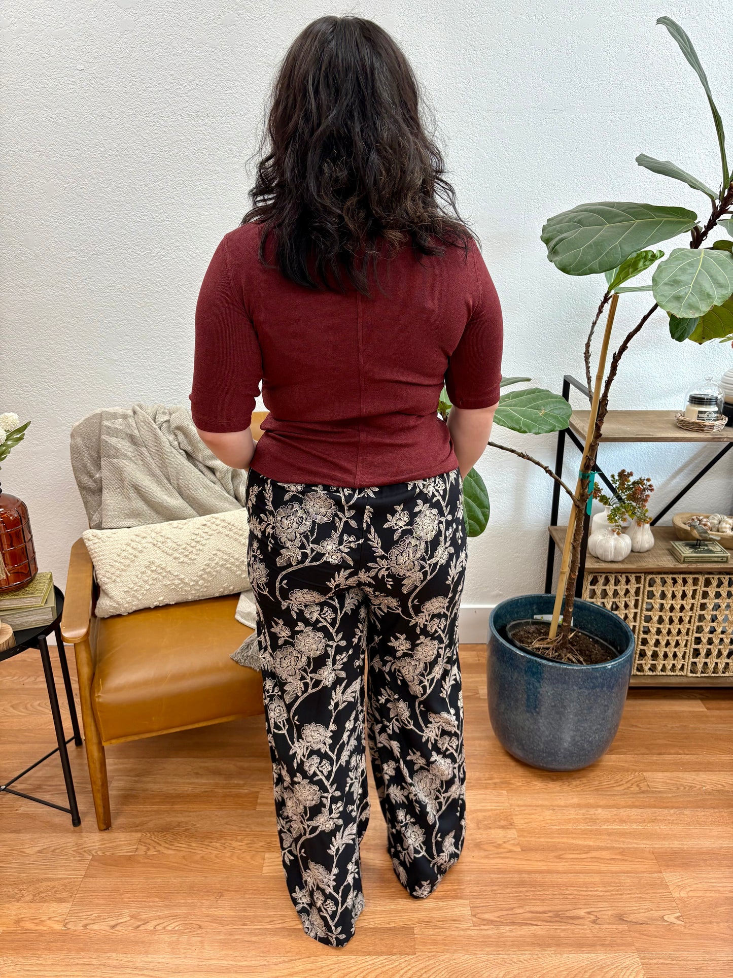 Black Printed Wide Leg Pants