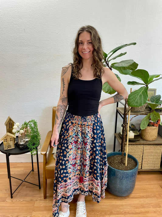 Navy Hanky Hem Maxi Skirt