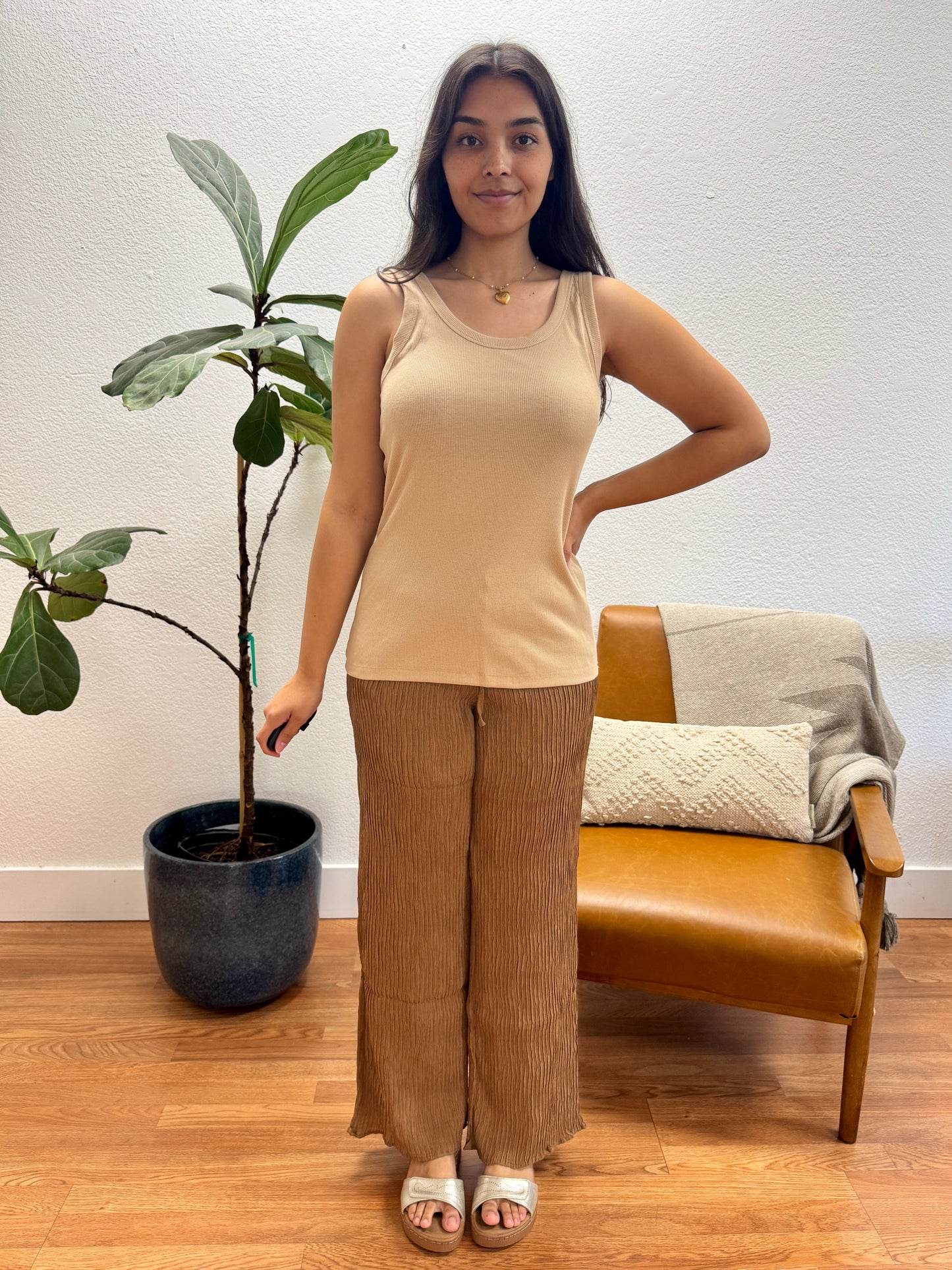 Taupe Scoop Neck Solid Tank