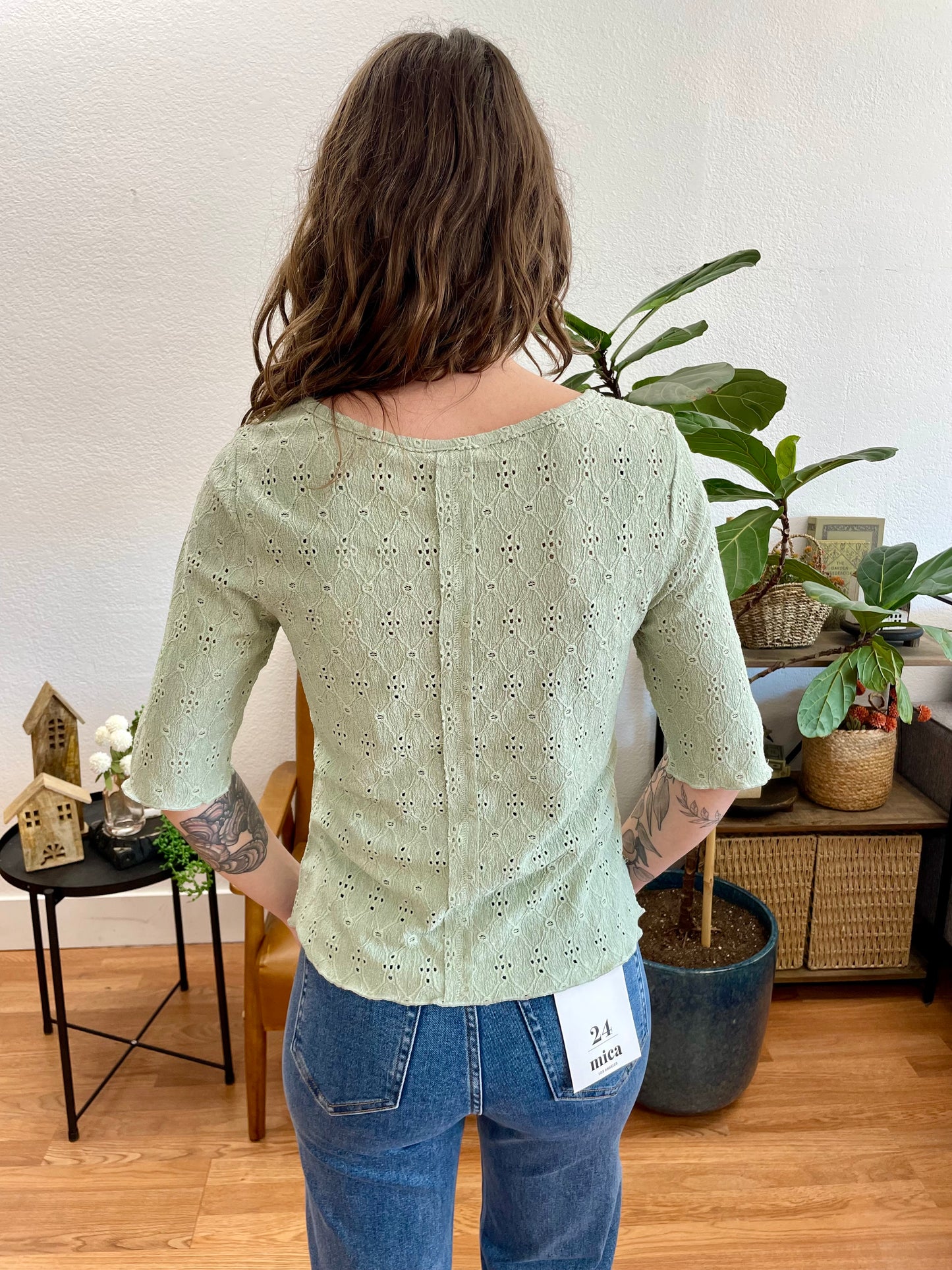 Sage Boat Neck Lettuce Hem Top