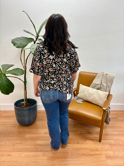 Black Floral Loose Blouse