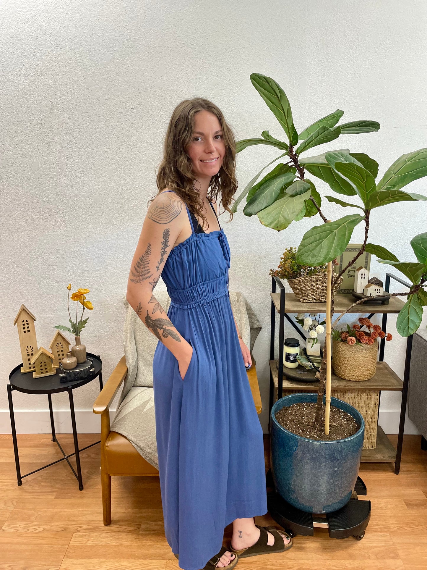 Blue Smocked Maxi Dress