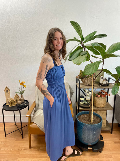 Blue Smocked Maxi Dress