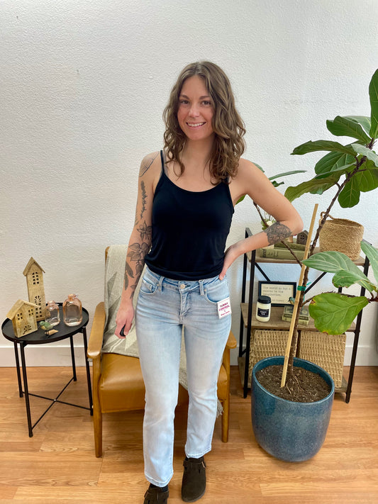 RISEN Light Wash Tummy Control Straight Crop Jeans - Terra Cottage