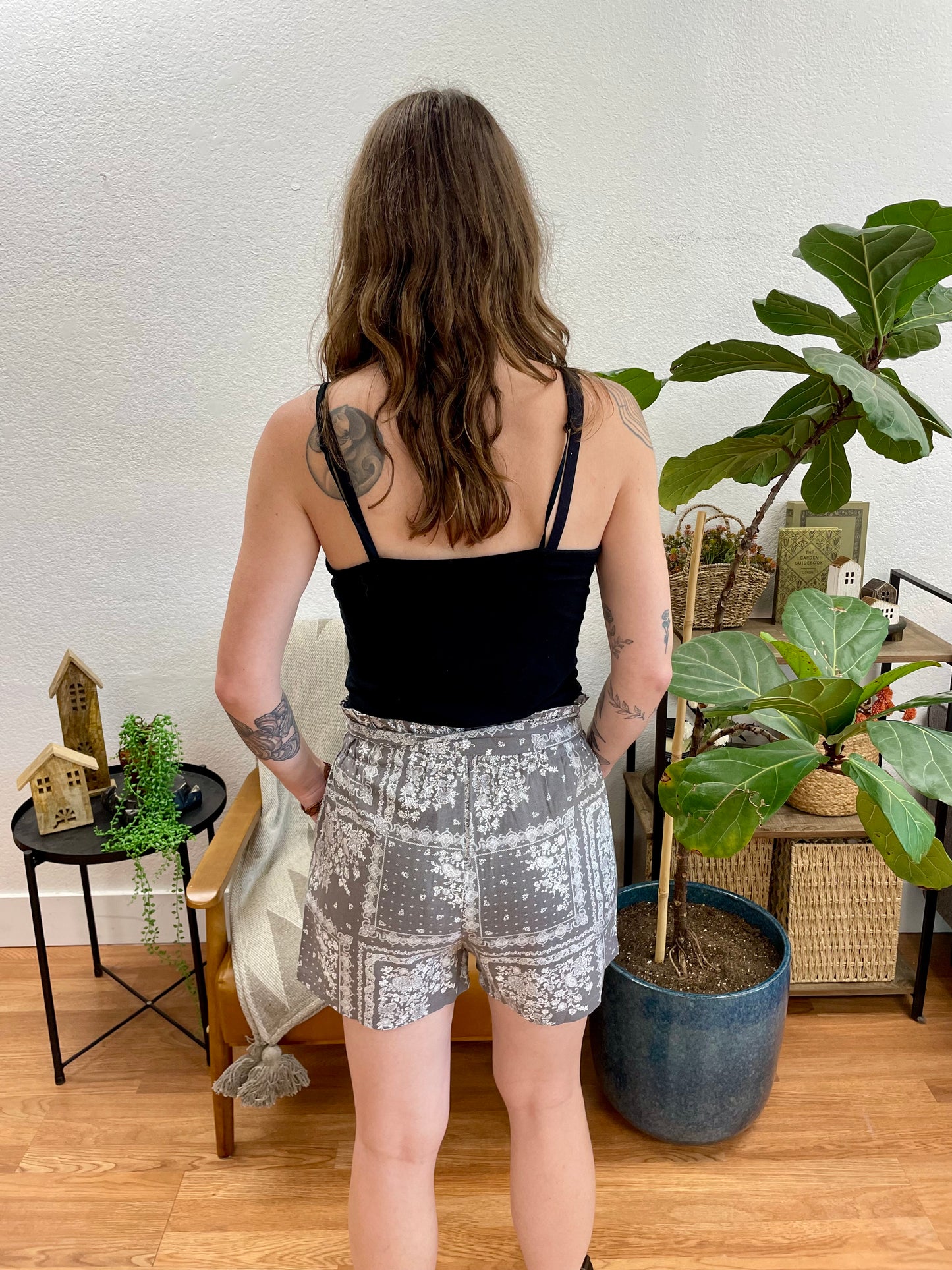 Charcoal Patterned Tie Front Shorts