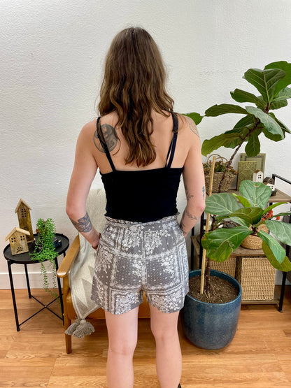 Charcoal Patterned Tie Front Shorts