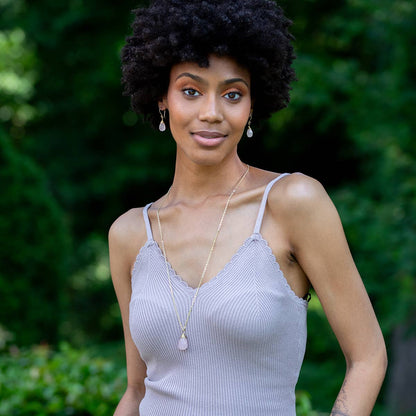 Gold-Plated Rose Quartz Teardrop Necklace