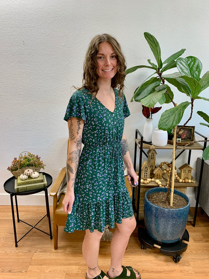 Dark Green Ditsy Mini Dress