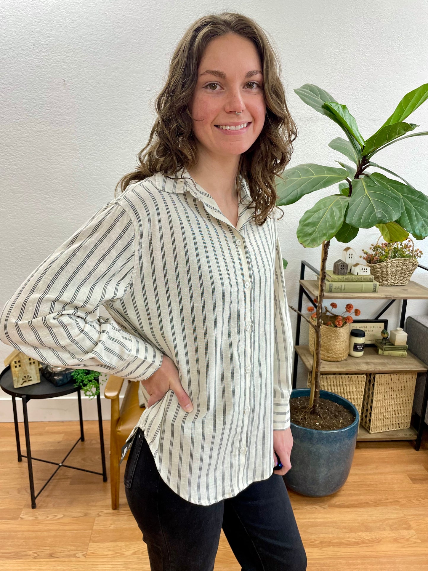 Striped Button Up Blouse