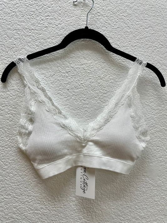 White Lace Trim Padded Bralette