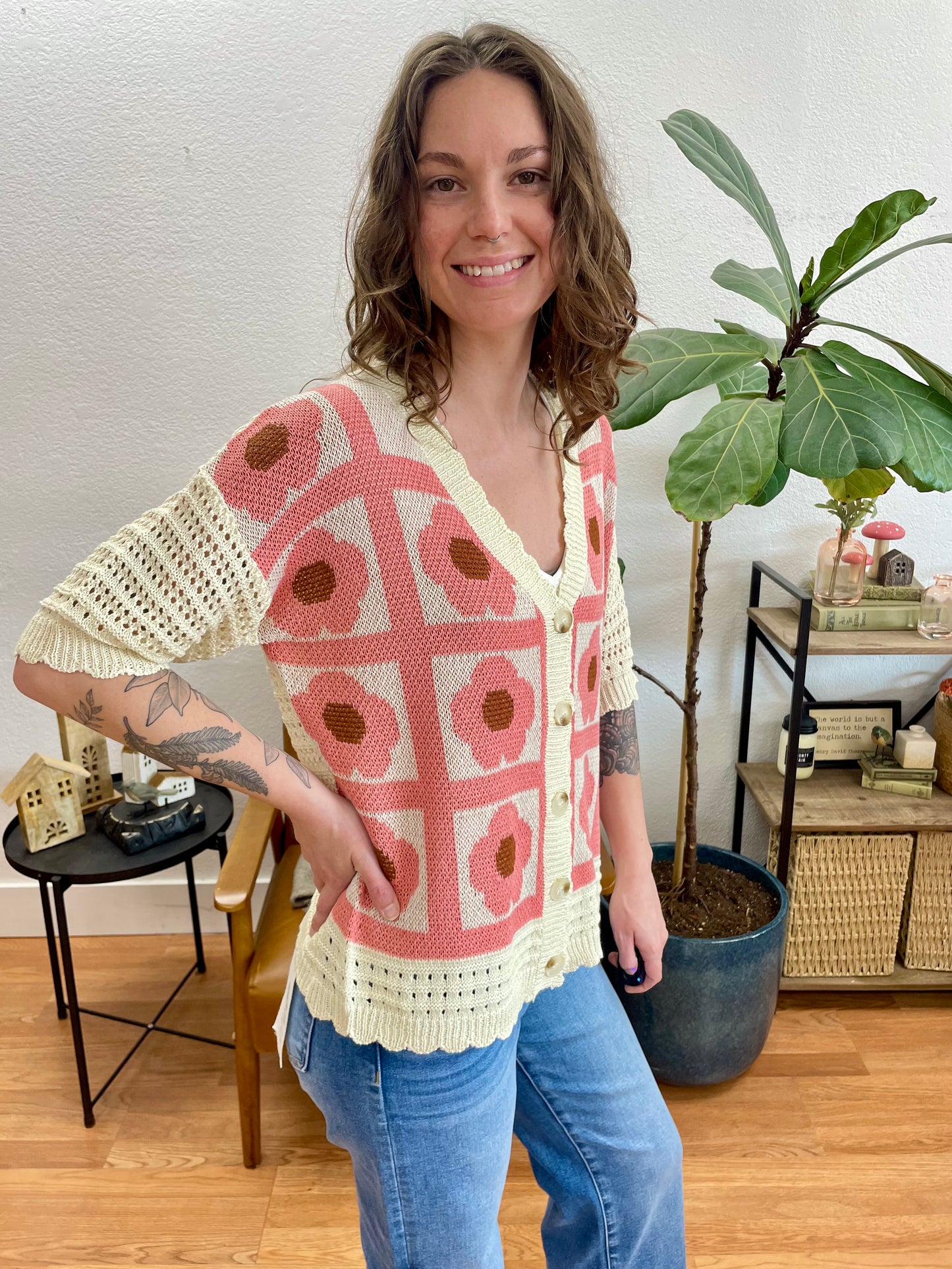 Flower Printed Spring Cardigan - Terra Cottage
