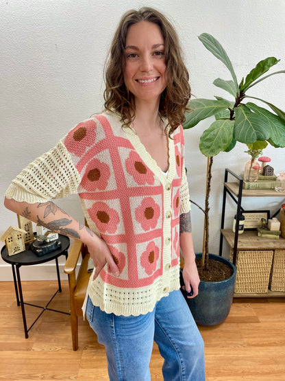 Flower Printed Spring Cardigan - Terra Cottage