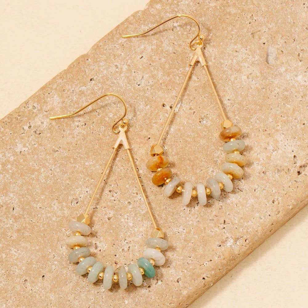 Rose Stone Disc Beaded Tear Dangle Earrings - Terra Cottage