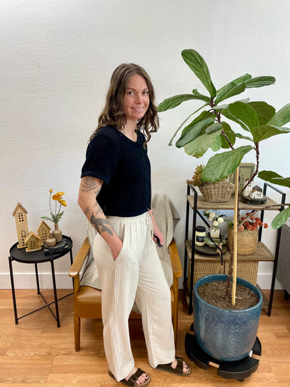 Natural Pinstripe Linen Pants