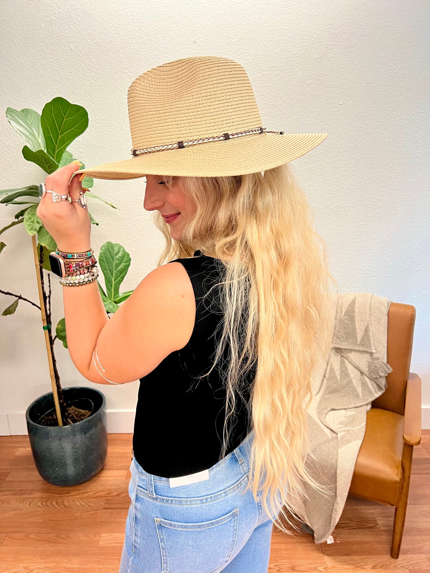 Natural Braided Double Band Panama Hat