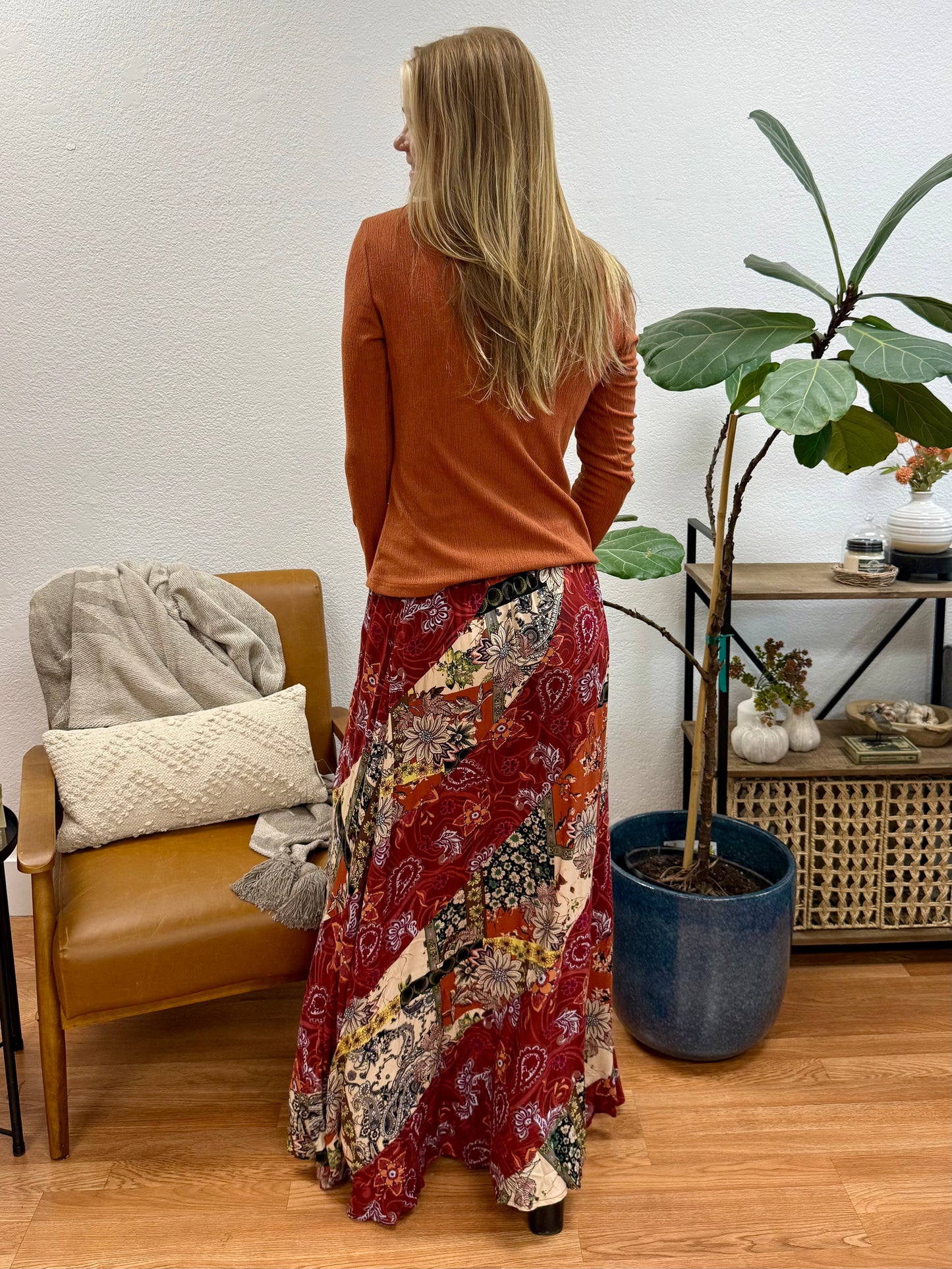 Pumpkin Textured Knit Fitted Henley Top