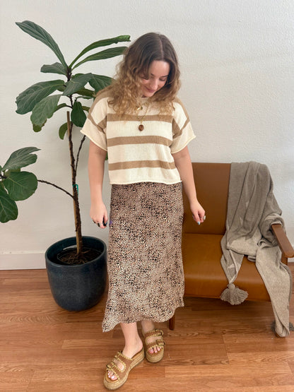 Brown Leopard Midi Skirt