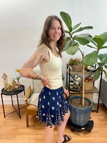 Navy Mixed Pattern Flowy Shorts