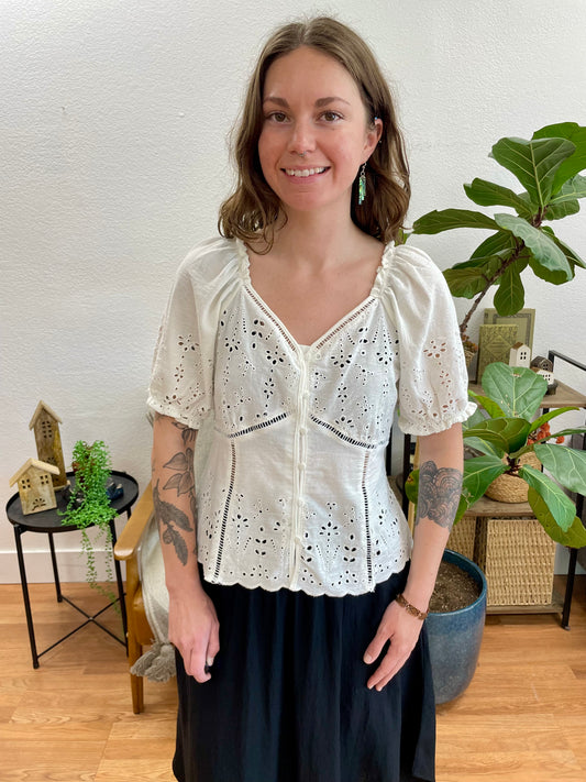 Eyelet Detailing Button Up Blouse