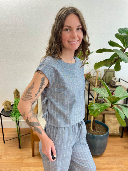 Navy Stripe Linen Top