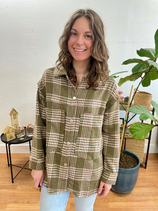 Olive Relaxed Plaid Shacket - Terra Cottage