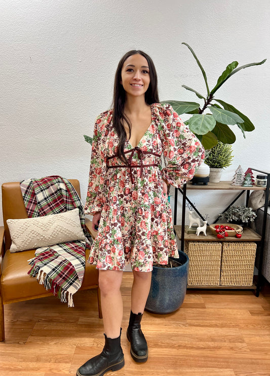 Floral Shirred Vintage Mini Dress