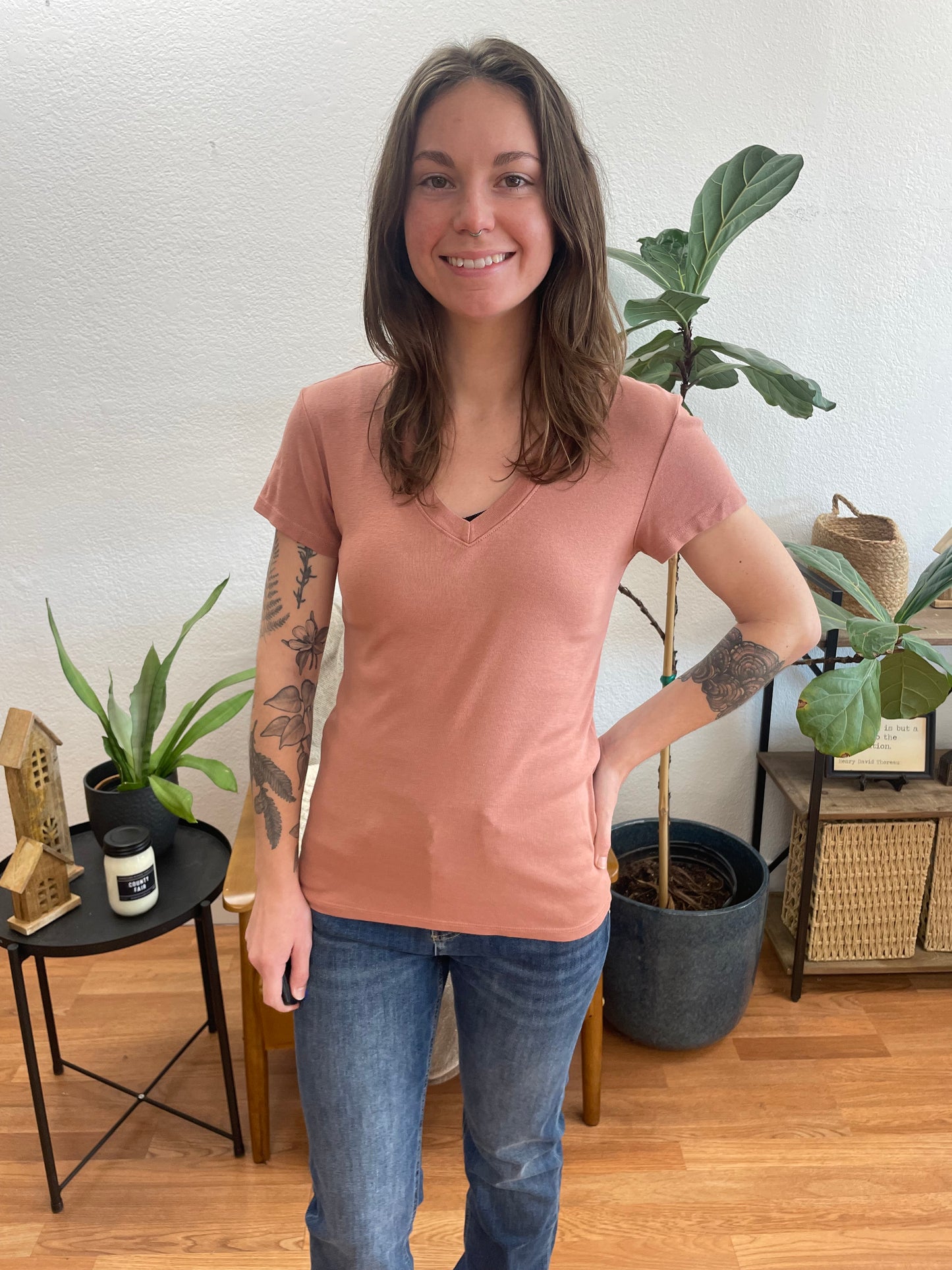 Terra Cotta Classic Slim V Neck Tee