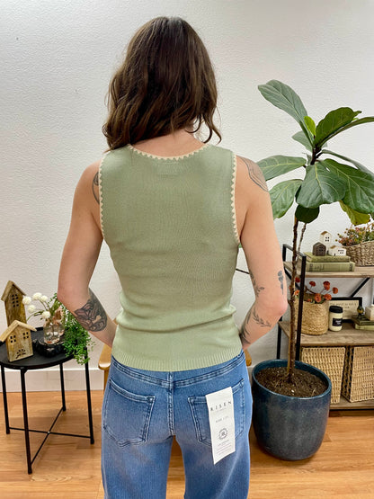 Sage Contrast Hem Sleeveless Sweater - Terra Cottage