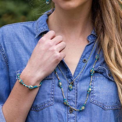 Sachi Ocean Sky Collection Necklace - 2 Strands Beads & Drop