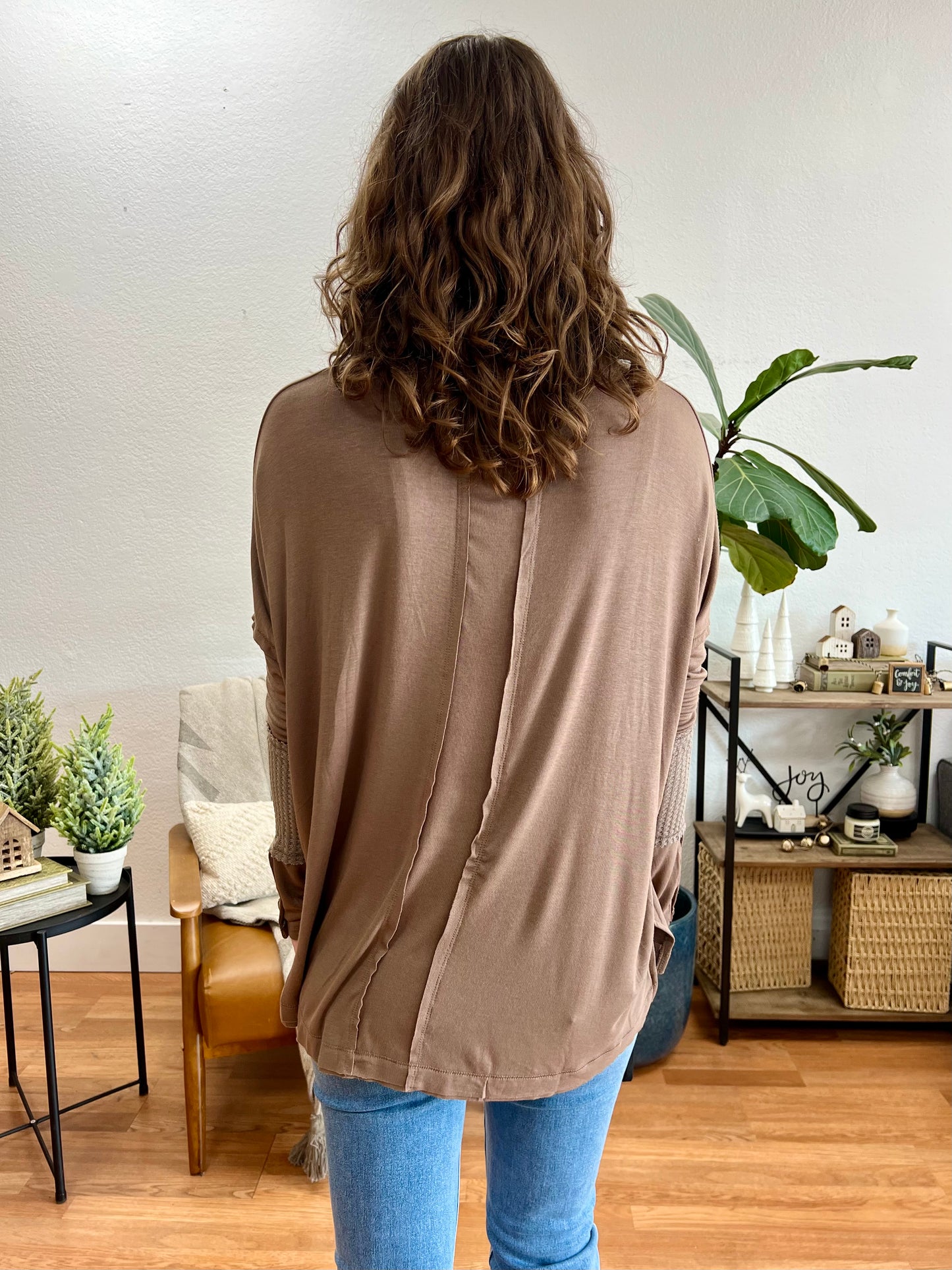 Mocha V Neck Long Sleeve