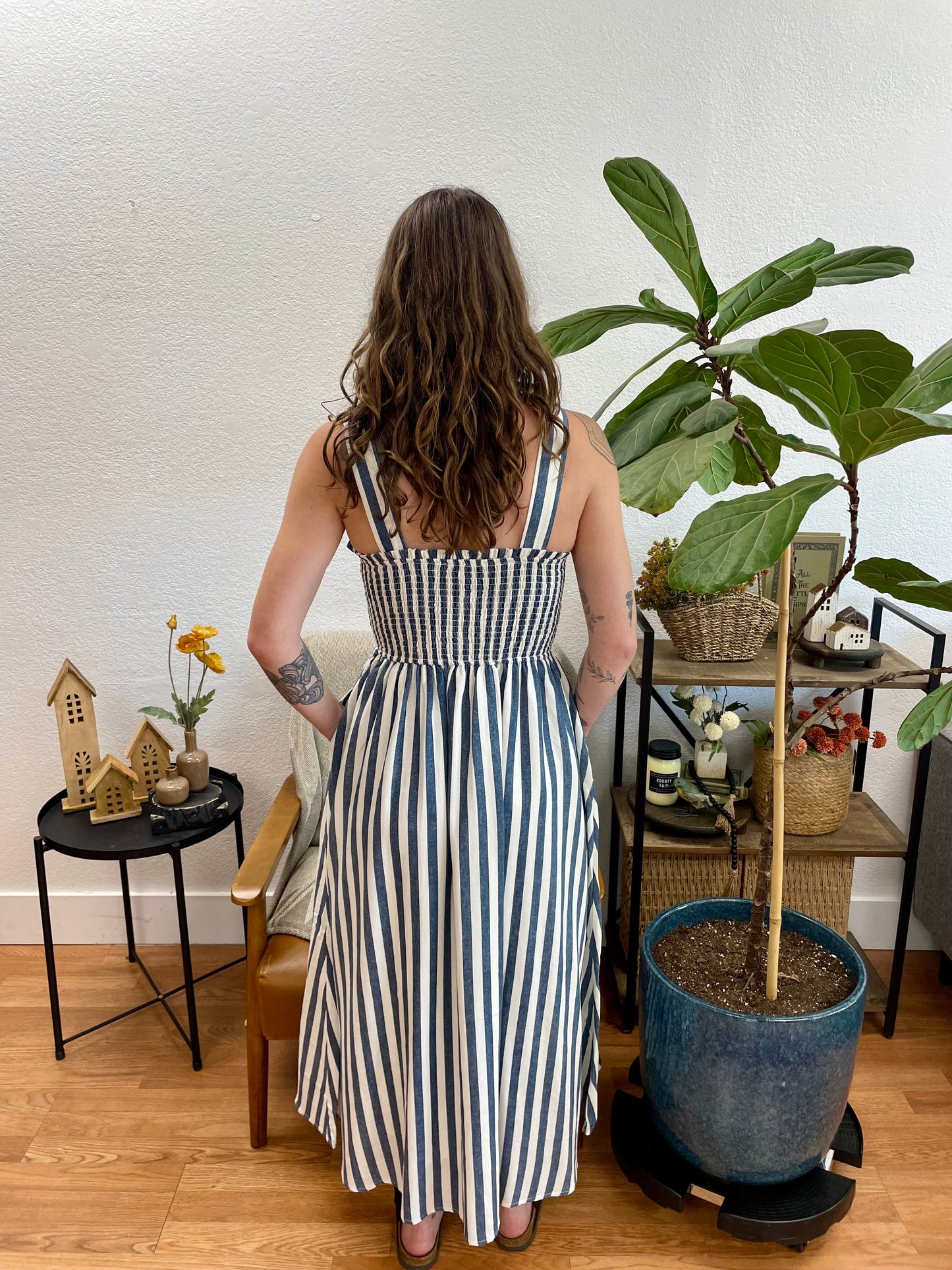 Navy Nautical Stripe Midi Dress