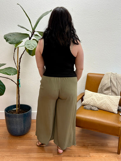 Olive Pocket Wide Leg Pants