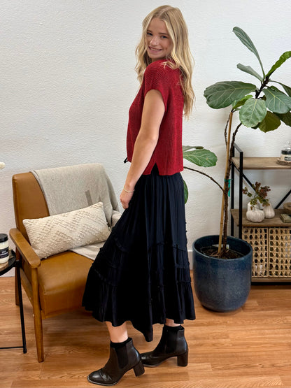 Tie Waist Ruffle Maxi Skirt